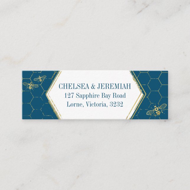 Honey Bee Turquoise Gold Motif Carte d'adresse per (Devant)