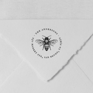 Honey Bee   Vintage Family Name & Return Address Gummistempel