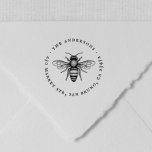 Honey Bee | Vintage Family Name & Return Address Gummistempel<br><div class="desc">A simple, stylish design featuring a vintage honey bee illustration framed by your return address in curved typography. These stamps are perfect for weddings, birthdays, baby showers, and daily mail! Click on "Personalize" and edit the text in the template boxes to personalize. No minimum order quantity. Visit our store for...</div>
