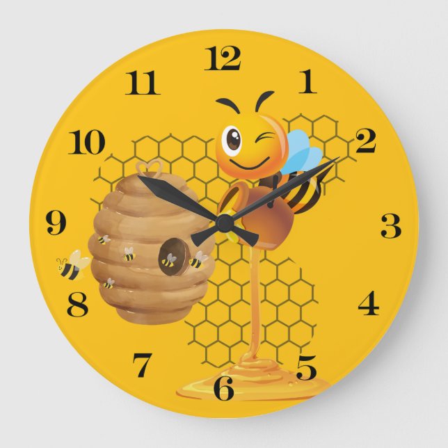 Honey Bee Wall Clock Große Wanduhr (Vorderseite)