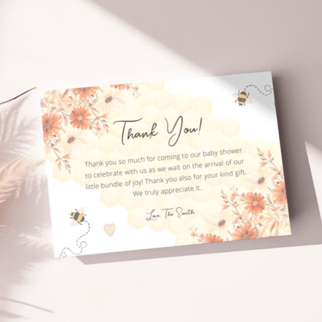 Honey Bee Wildblume Gender Neutral Baby Shower Dankeskarte (Von Creator hochgeladen)