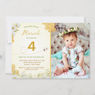 Honey Bee Wildblume Girl Birthday Party Foto Einladung