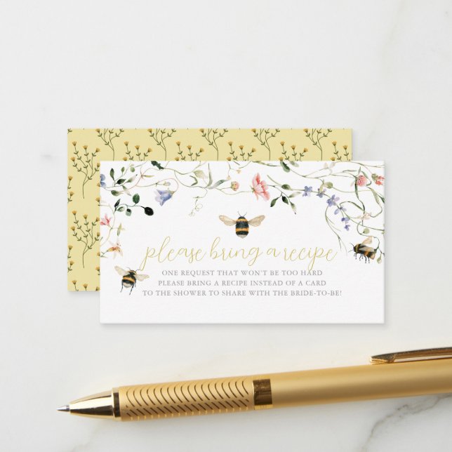Honey Bee Wildflower Bridal Shower Recipe Request Begleitkarte (Vorderseite/Rückseite Beispiel)