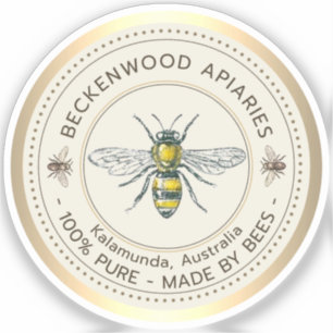 Honey Bee Yellow Beekeeper Apiary Gold Border Aufkleber