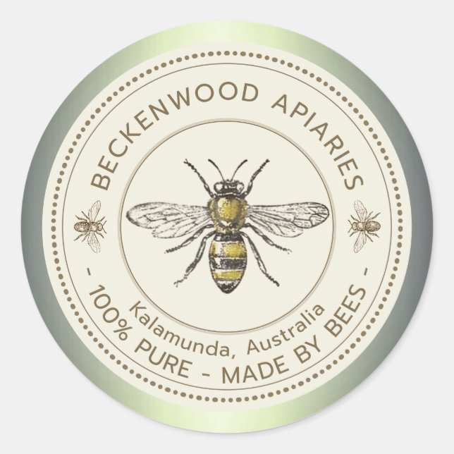 Honey Bee Yellow Beekeeper Piary Green Border Runder Aufkleber (Vorderseite)