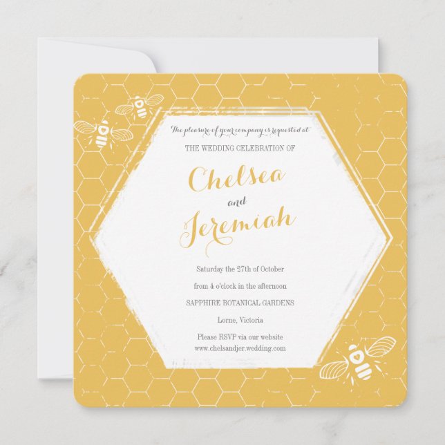 Honey Bee Yellow Custom Wedding Invitation (Devant)