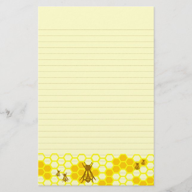 Honey Bee Yellow Honeycomb Lined Stationery Briefpapier (Vorderseite)