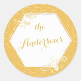 Honey Bee Yellow Individuelle Name Sticker Wedding