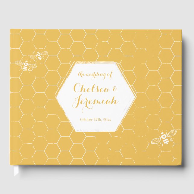 Honey Bee Yellow Muster Custom Wedding Gästebuch (Vorderseite)