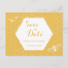 Honey Bee Yellow Pattern Save the Date Postcard Postkarte