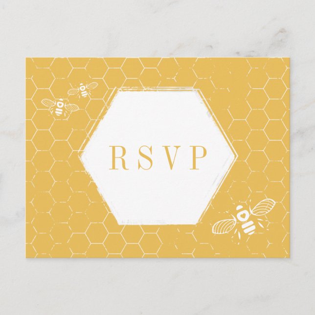 Honey Bee Yellow White Pattern Custom RSVP Card Einladungspostkarte (Vorderseite)