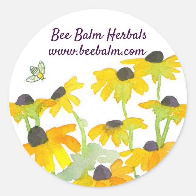Honey Bee Yellow Wildblume Individuelle Name Runder Aufkleber (Vorderseite)