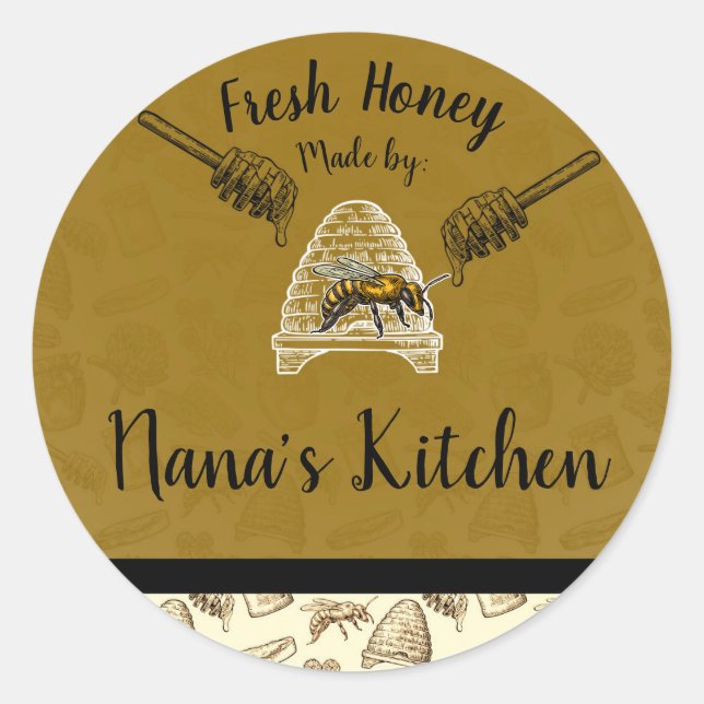 Honey Beehive Biene hausgemachte Personalisiert Na Runder Aufkleber (Vorderseite)