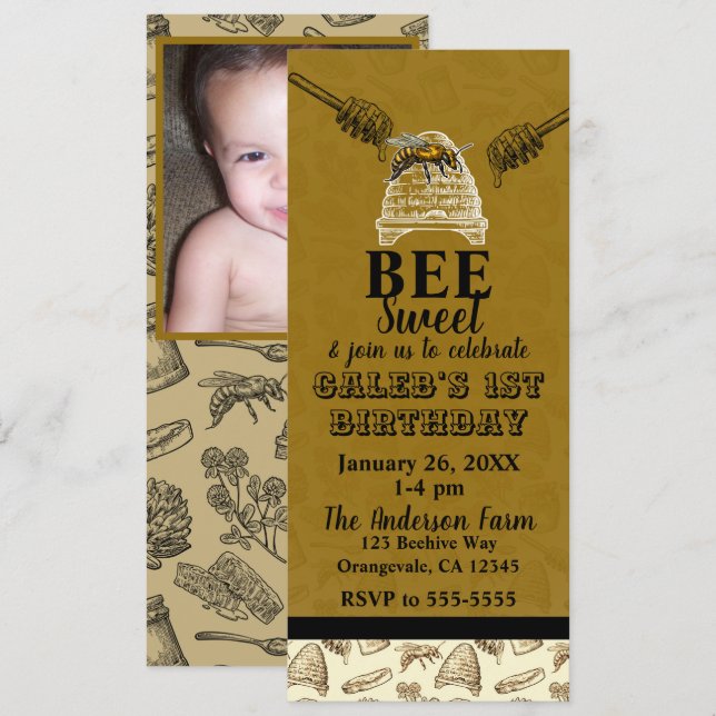 Honey Beehive Birthday Party Foto Ticket Einladung (Vorne/Hinten)