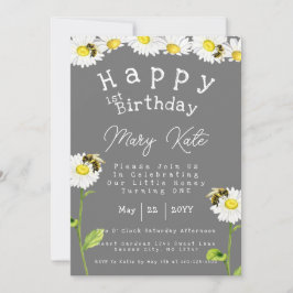 Honey Bees and Daisy 1er Anniversaire Invitation