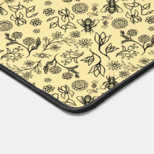 Honey Bees & Blume Liberty Pattern Black Yellow Schreibtischunterlage