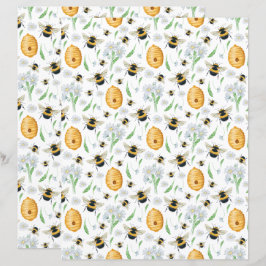 Honey Bees Floral Scrapbook Paper