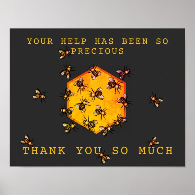 Honey Bees Modern Black Customizable Vielen Dank Poster (Vorne)