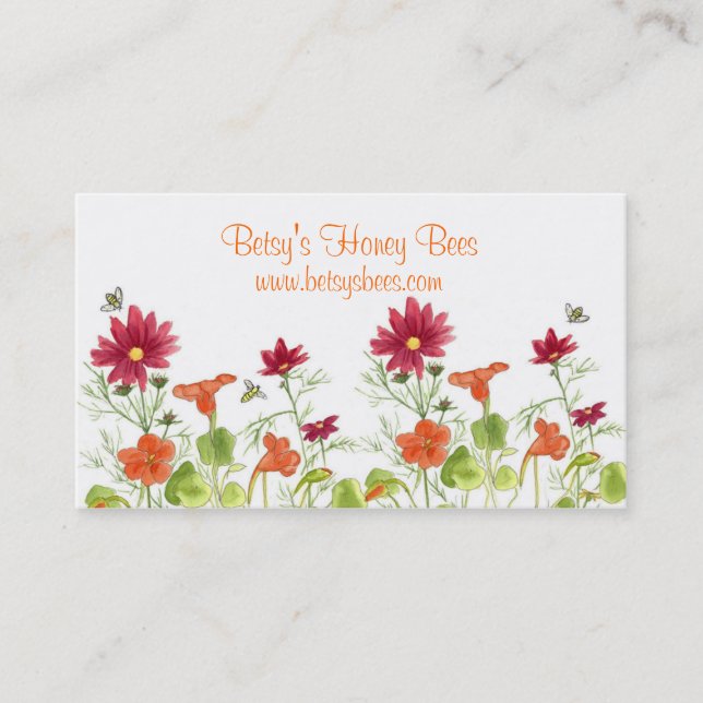 Honey Bees Nasturtium Red Painted Daisy Visitenkarte (Vorderseite)