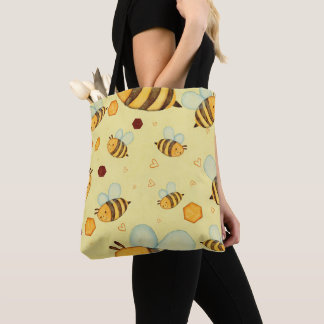 Honey Bees on a Fresh Yellow Background Tasche
