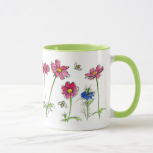Honey Bees Pink Cosmos Wasserfarbe Blume Tasse