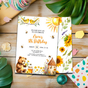 Honey Bees Teddy Bear 5e Anniversaire Invitation