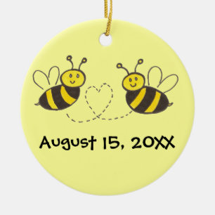 Honey Bees with Heart with Names and Date Keramikornament