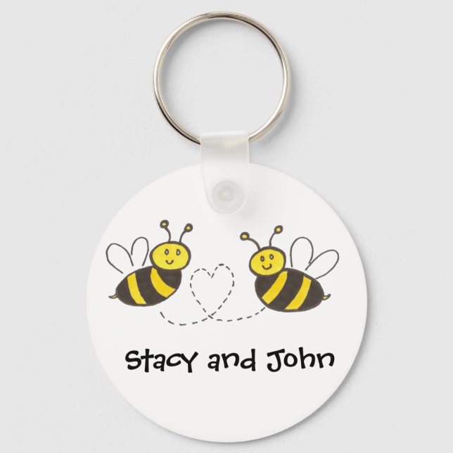 Honey Bees with Heart with Personalized Name Schlüsselanhänger (Vorderseite)