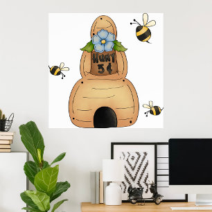 Honey Beve Hive mit Blue Blume und Bienen Poster