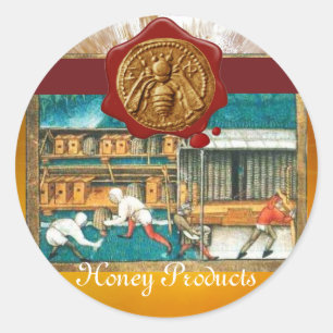 HONEY BEY, BEEKEEPER RED WAX SIEGEL RUNDER AUFKLEBER