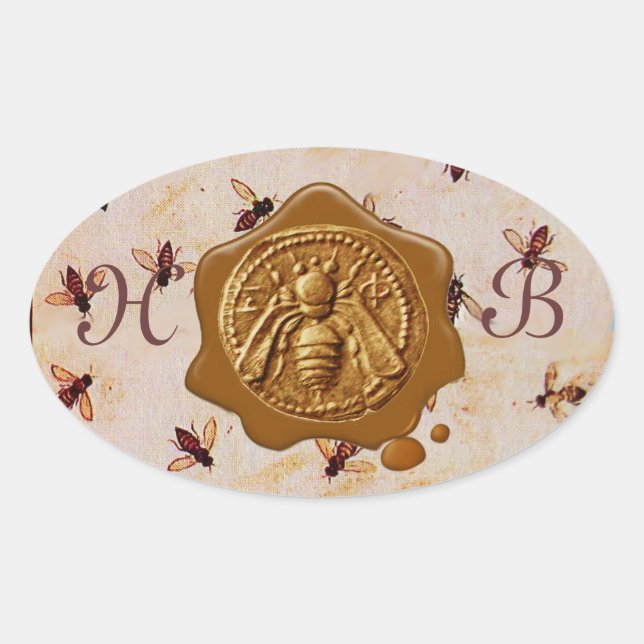 HONEY BEY, BROWN WAX SIEGEL MONOGRAM OVALER AUFKLEBER (Vorderseite)