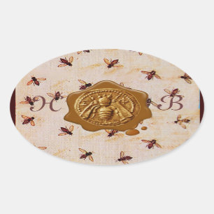 HONEY BEY, BROWN WAX SIEGEL MONOGRAM OVALER AUFKLEBER