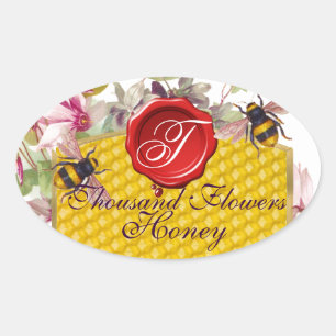HONEY BEY, CYCLAMEN BLUME RED WAX SIEGEL MONOGRAM OVALER AUFKLEBER