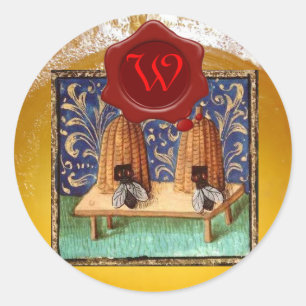 HONEY BEY, RED WAX SIEGEL MONOGRAM RUNDER AUFKLEBER