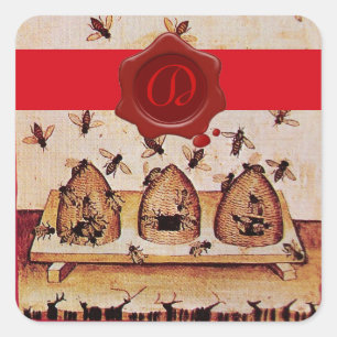 HONEY BEY, RED WAX SIEGEL UND STRIPE MONOGRAM QUADRATISCHER AUFKLEBER