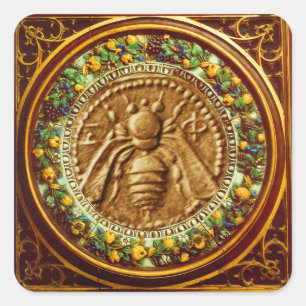 HONEY BEY / YELLOW GREEN FLORENTINE FLORAL CROWN QUADRATISCHER AUFKLEBER
