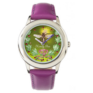 HONEY BIE AND GREEN FLORAL CROWN Beekeeper Yellow Armbanduhr