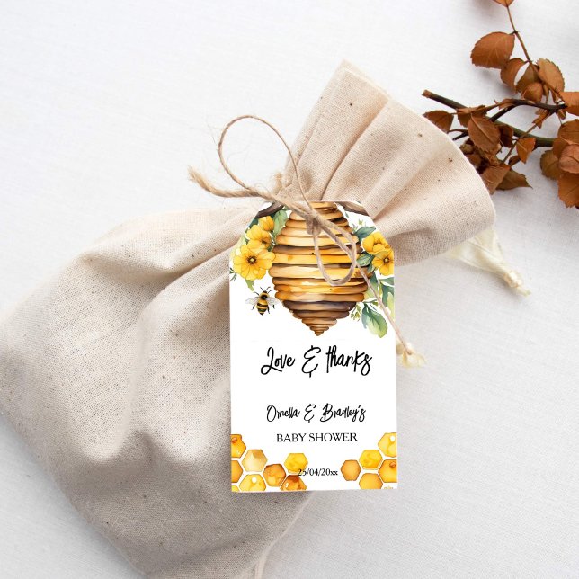 Honey Biene Baby Dusche danke Ihnen für Vorlage Geschenkanhänger (Honey bee baby shower thank you favor template thank you favor gift tags beehive yellow flowers cute)