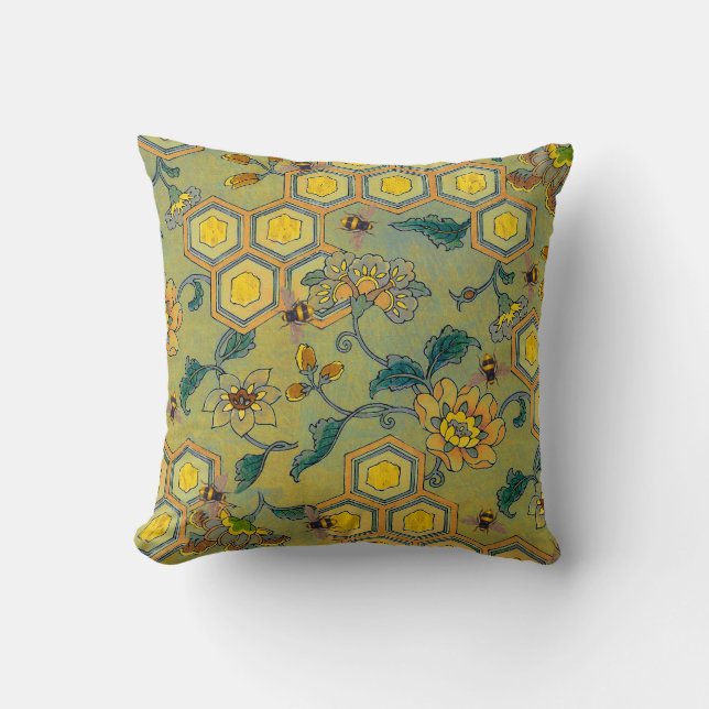 HONEY BIES, BEENEN, FRÜHSTÜCKSBLUMEN, Gelb grün Kissen (Vorderseite)