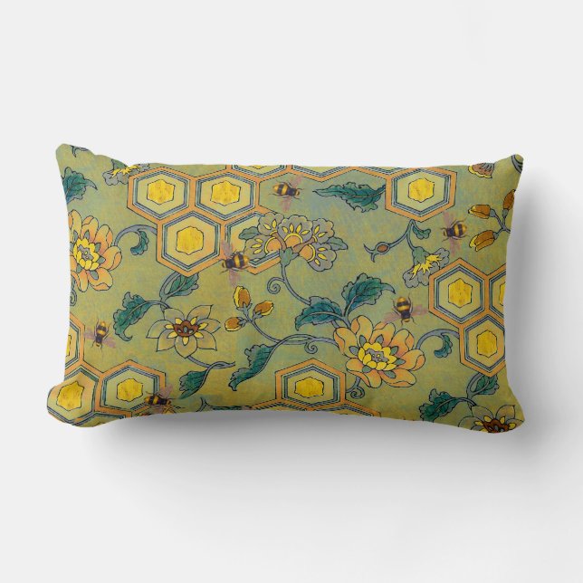 HONEY BIES, BEENEN, FRÜHSTÜCKSBLUMEN, Gelb grün Lendenkissen (Vorderseite)