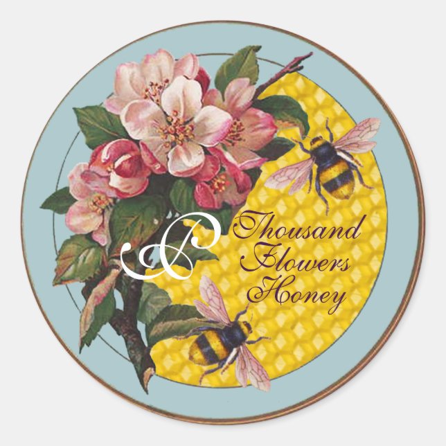 HONEY BIS MIT WILD ROSE MONOGRAM RUNDER AUFKLEBER (Vorderseite)