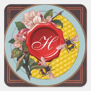 HONEY BIS MIT WILD ROSE RED WAX SIEGEL MONOGRAM QUADRATISCHER AUFKLEBER