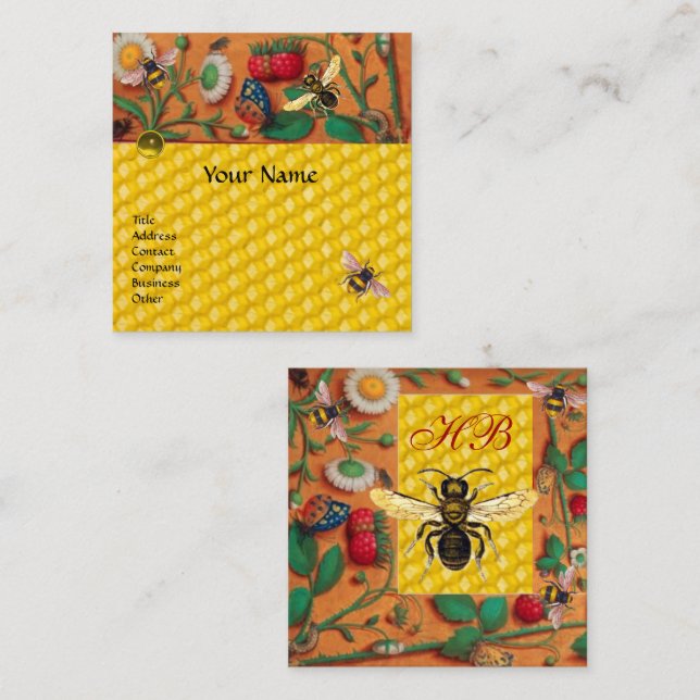 HONEY BIS SPRING BLUMEN, STRAWBERRIES BEEKEPER QUADRATISCHE VISITENKARTE (Vorne/Hinten)