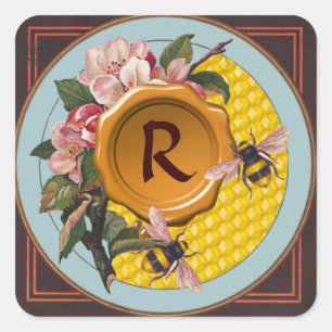 HONEY BIS UND WILD ROSE GELBE WAX SIEGEL MONOGRAM QUADRATISCHER AUFKLEBER