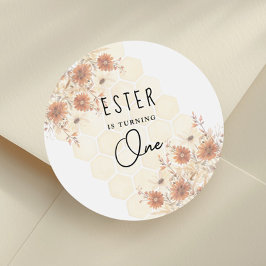 Honey Boho Wildblume First Geburtstag Runder Aufkleber