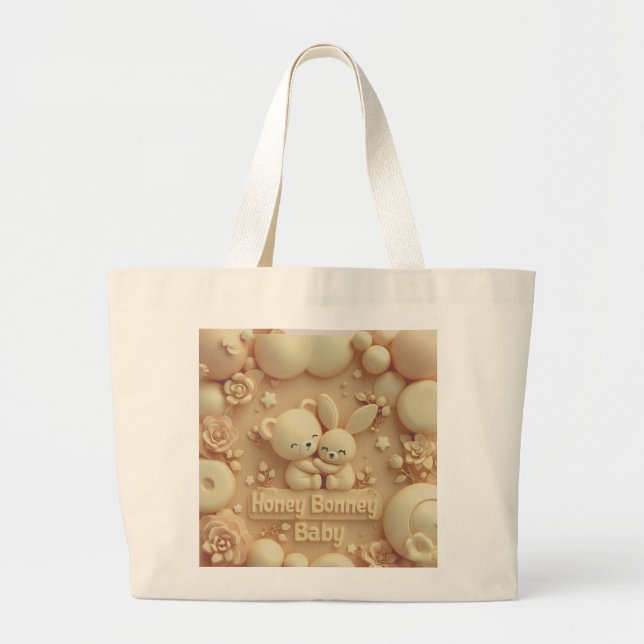 Honey Bonny Baby Cute Bear & Bunny Tote Bag Jumbo Stoffbeutel (Vorne)