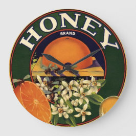 Honey Brand Citrus Crate Label Große Wanduhr