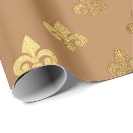 Honey Brown Sepia Gold Metallic Fleur-de-lis Geschenkpapier