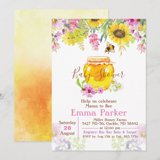 Honey Bumble Bee Baby Shower Einladung (Vorne/Hinten)