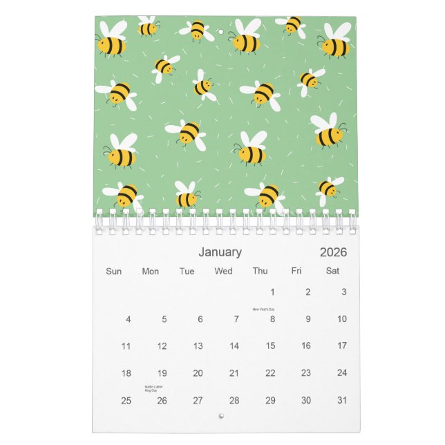 Honey Bumble Bee Green Pattern 2026 Kalender (Jan 2026)